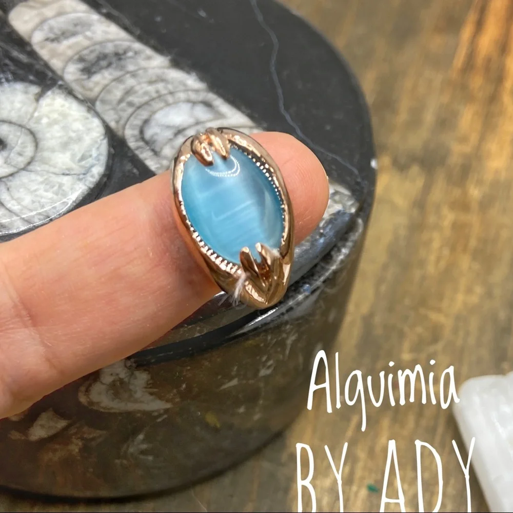 Alquimia blue Owyhee opal 14k gold gem ring - Picture 3 of 3